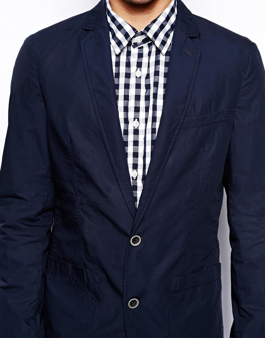 check navy blue shirt with blazer